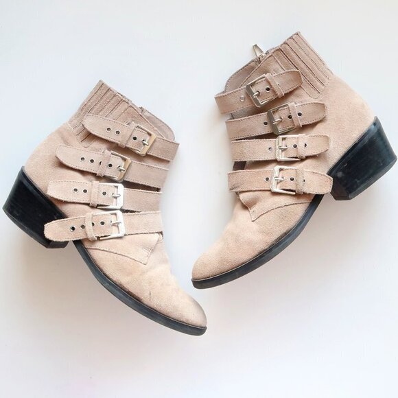 Dolce Vita Beige Suede Leather Almond Toe Block Heel Ankle Boots / Booties 7 - Picture 1 of 15